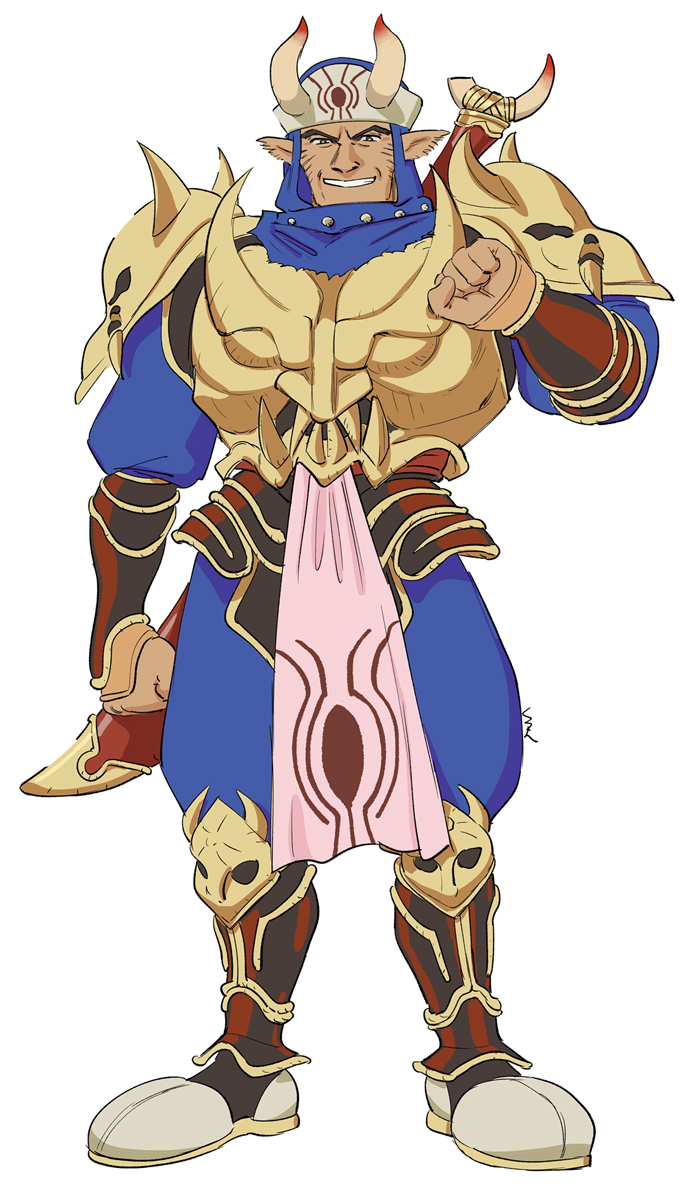1boy, armor, bone, clenched_hands, clothing_request, gadwin_(grandia), grandia, grandia_i