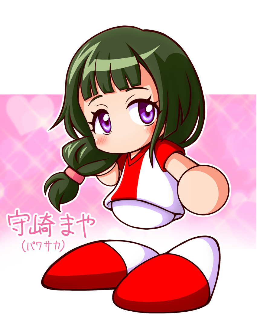 1girl, blush, character_name, chibi, chibi_only, green_hair, highres, jikkyou_powerful_pro_yakyuu