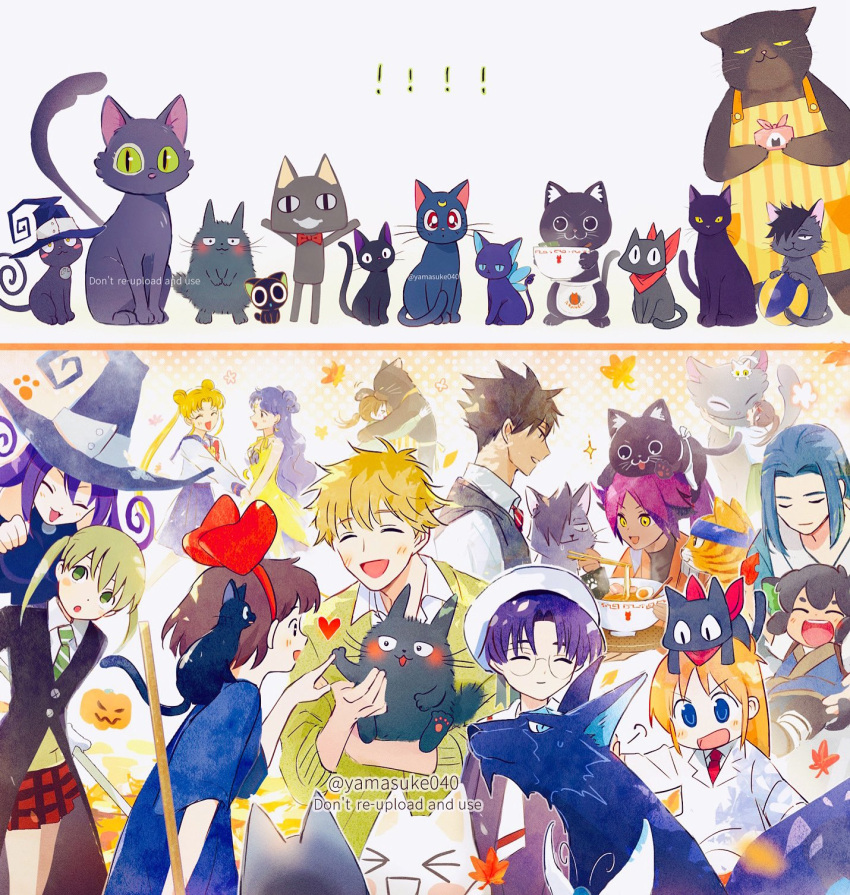 !, !!, 5boys, 6+girls, ^_^, animal_on_head, animalization, artist_name