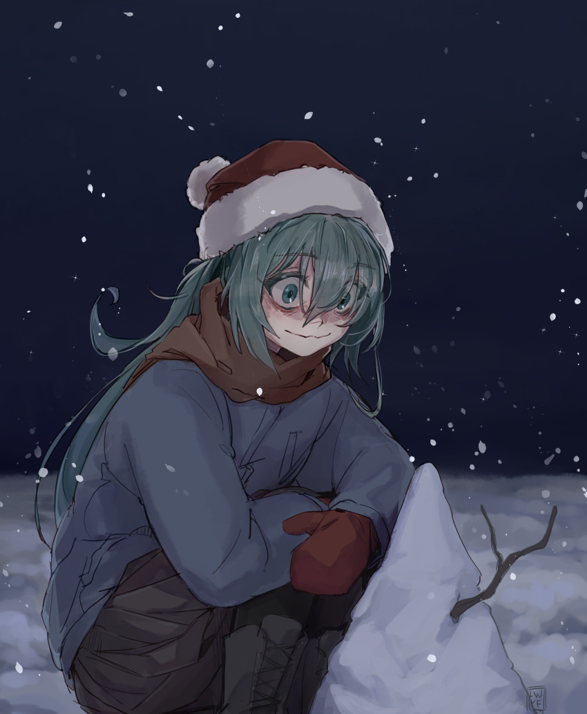 1girl, absurdres, aqua_eyes, aqua_hair, black_pantyhose, black_skirt, blue_jacket, branch