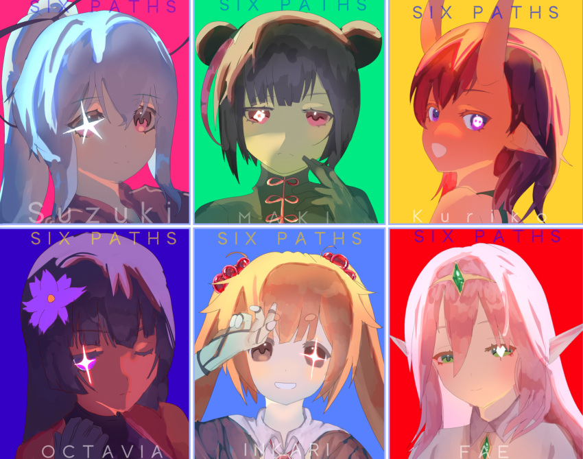 beads, black_hair, blue_hair, bow, brown_eyes, chest_jewel, chinese_clothes, colored_skin