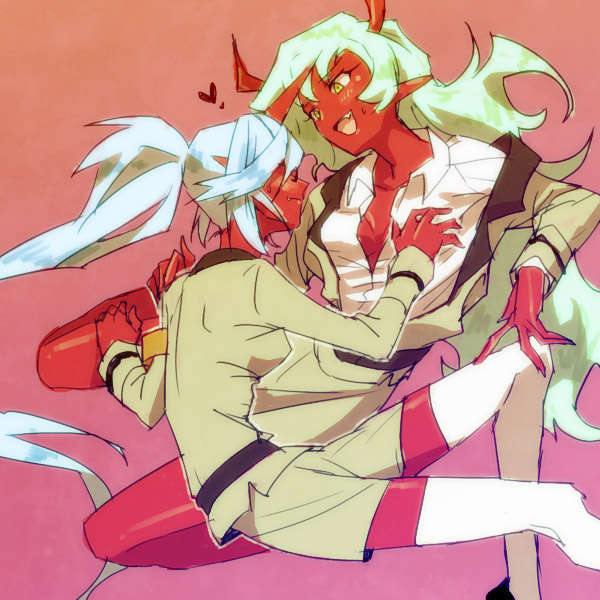 breasts, cleavage, incest, kneesocks_(character), kneesocks_(psg), mimana, multiple_girls, panty_&amp;_stocking_with_garterbelt, ponytail, scanty, scanty_(psg), siblings, sisters, thighhighs, yuri