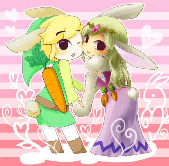 bad_id, black_eyes, blonde_hair, bunny_ears, carrot, hat, link, lip_(coco)