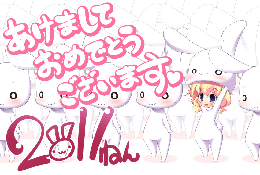 animal_costume, animal_ears, blonde_hair, blue_eyes, blush, bunny_costume, bunny_ears, highres