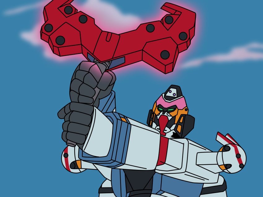 absurdres, choudenji_machine_voltes_v, gquuuuuux, green_eyes, gundam, gundam_gquuuuuux, highres, holding