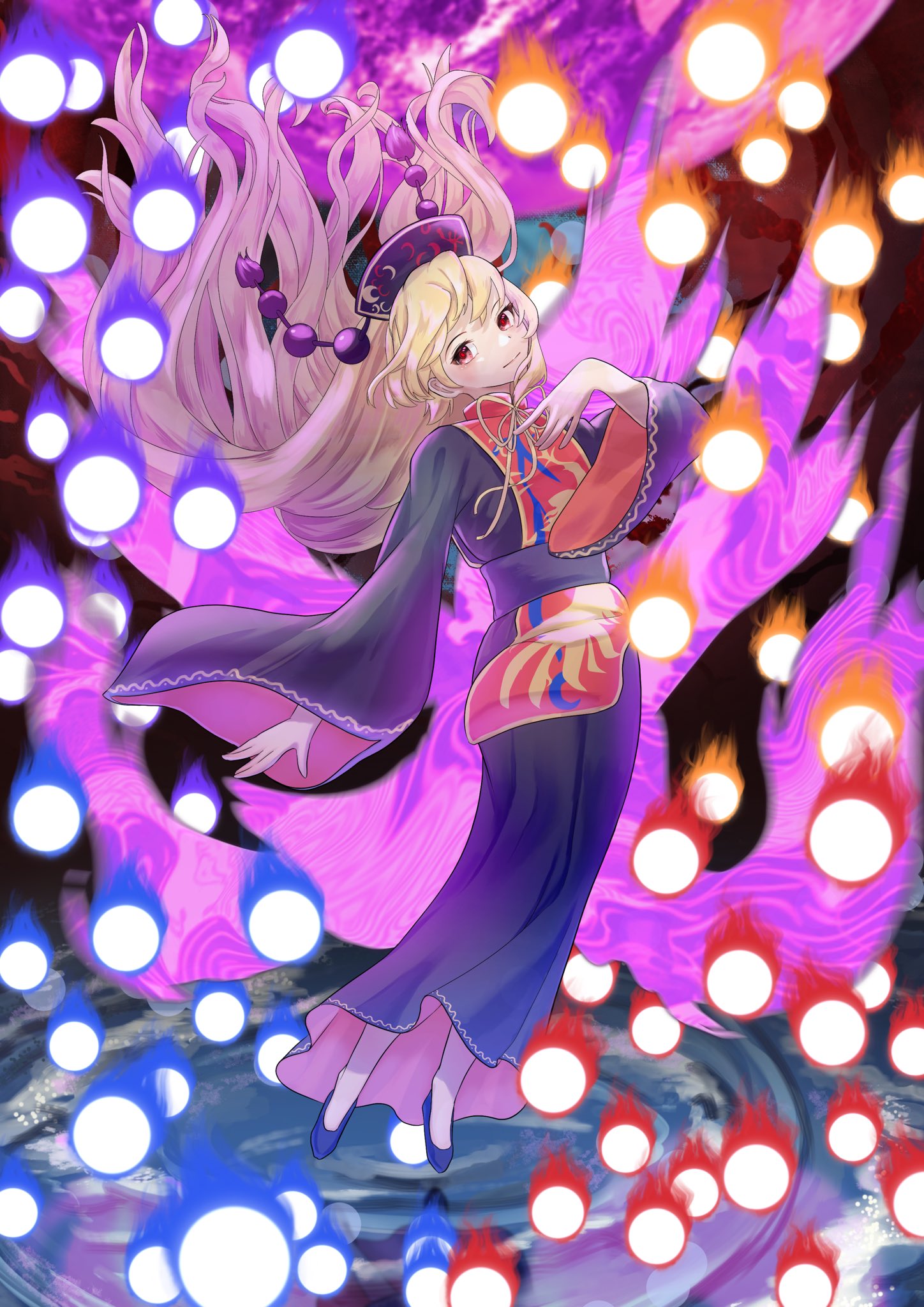 1girl, belt, black_belt, black_dress, black_footwear, black_hat, blonde_hair, blush