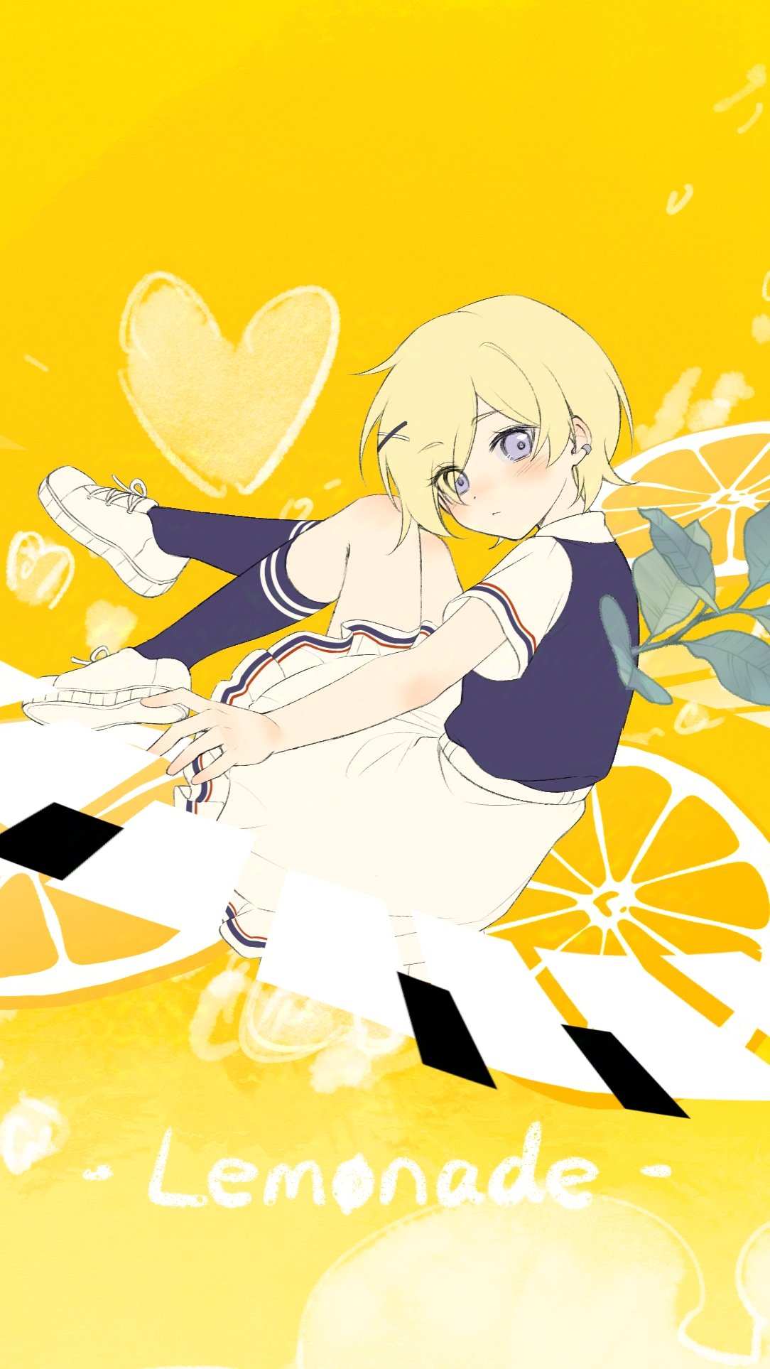 1girl, air_bubble, black_shirt, black_socks, blonde_hair, blush, bubble, closed_mouth