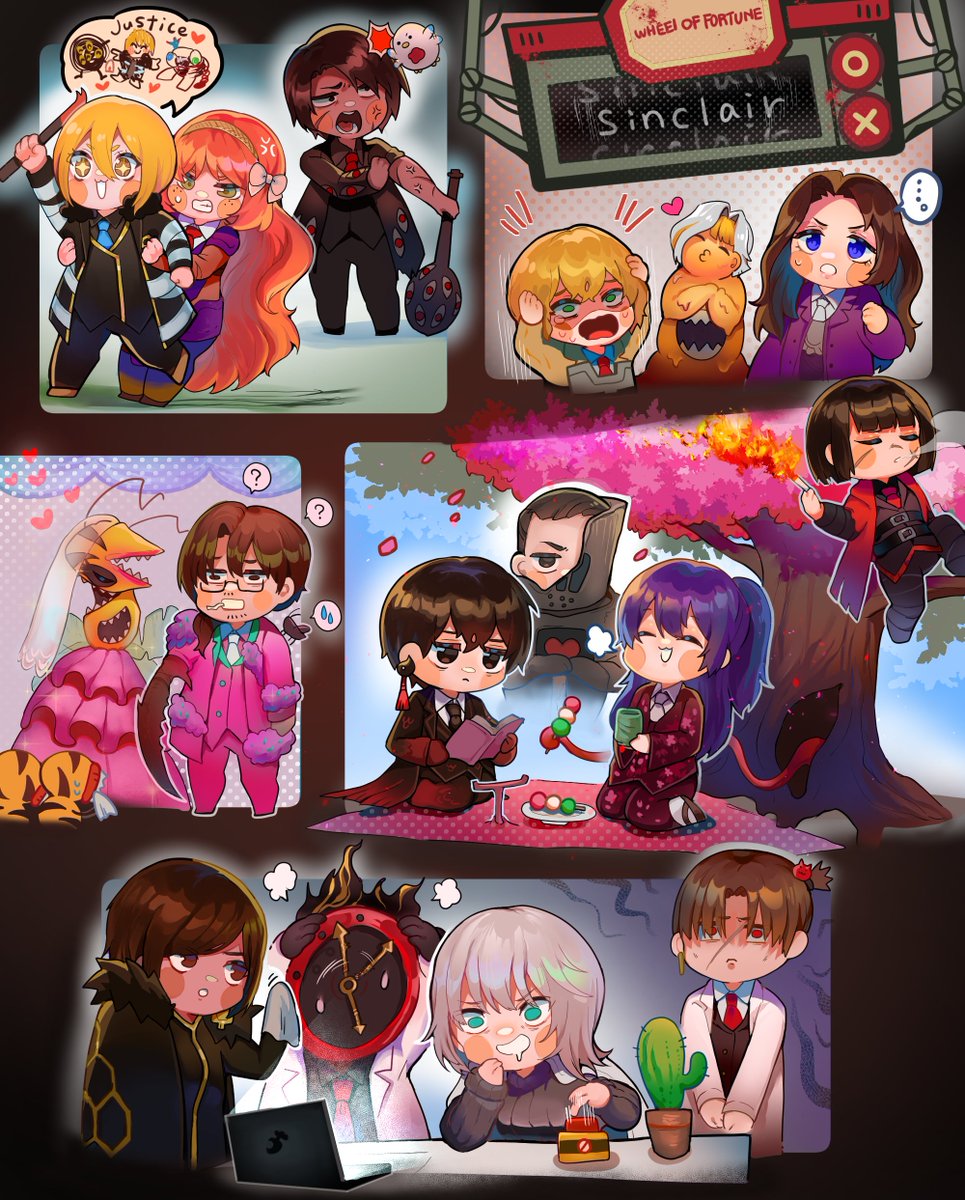 1other, 6+boys, 6+girls, angela_(project_moon), angela_(project_moon)_(cosplay), bear_hair_ornament, benjamin_(project_moon), big_bird_(project_moon)