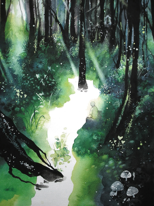 1boy, 2011, entrance, forest, ginko_(mushishi), grass, mushishi, mushishi_(onmyoji)