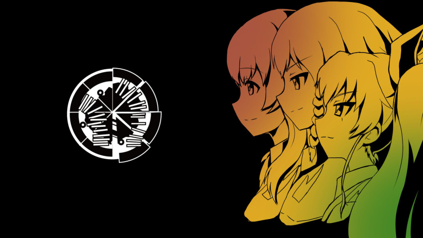 3girls, am_jack, anchovy_(girls_und_panzer), anzio_(emblem), anzio_military_uniform, black_ribbon, braid, breasts