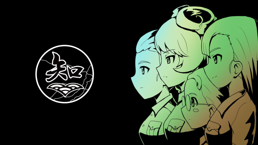 am_jack, asymmetrical_bangs, breasts, chi-hatan_(emblem), chi-hatan_military_uniform, double_bun, emblem, from_side