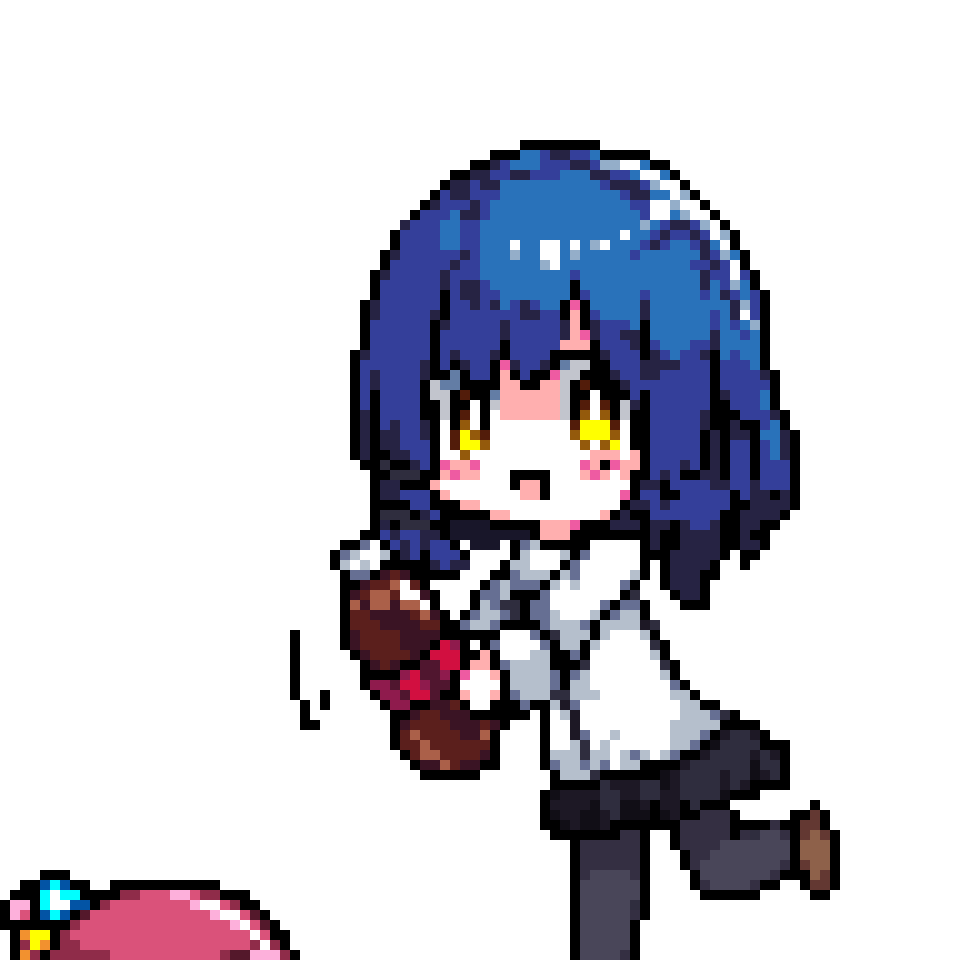 2girls, animated, animated_gif, black_pantyhose, black_skirt, blue_hair, blush, bocchi_the_rock!, bottle, cube_hair_ornament, downvote_(downvote_me), gotoh_hitori, hair_ornament, holding, holding_bottle, looking_at_viewer, meme, multiple_girls, open_mouth, pantyhose, pink_hair, pixel_art, pleated_skirt, shirt, short_hair, simple_background, skirt, smile, soda_shake_(meme), white_background, white_shirt, yamada_ryo, yellow_eyes