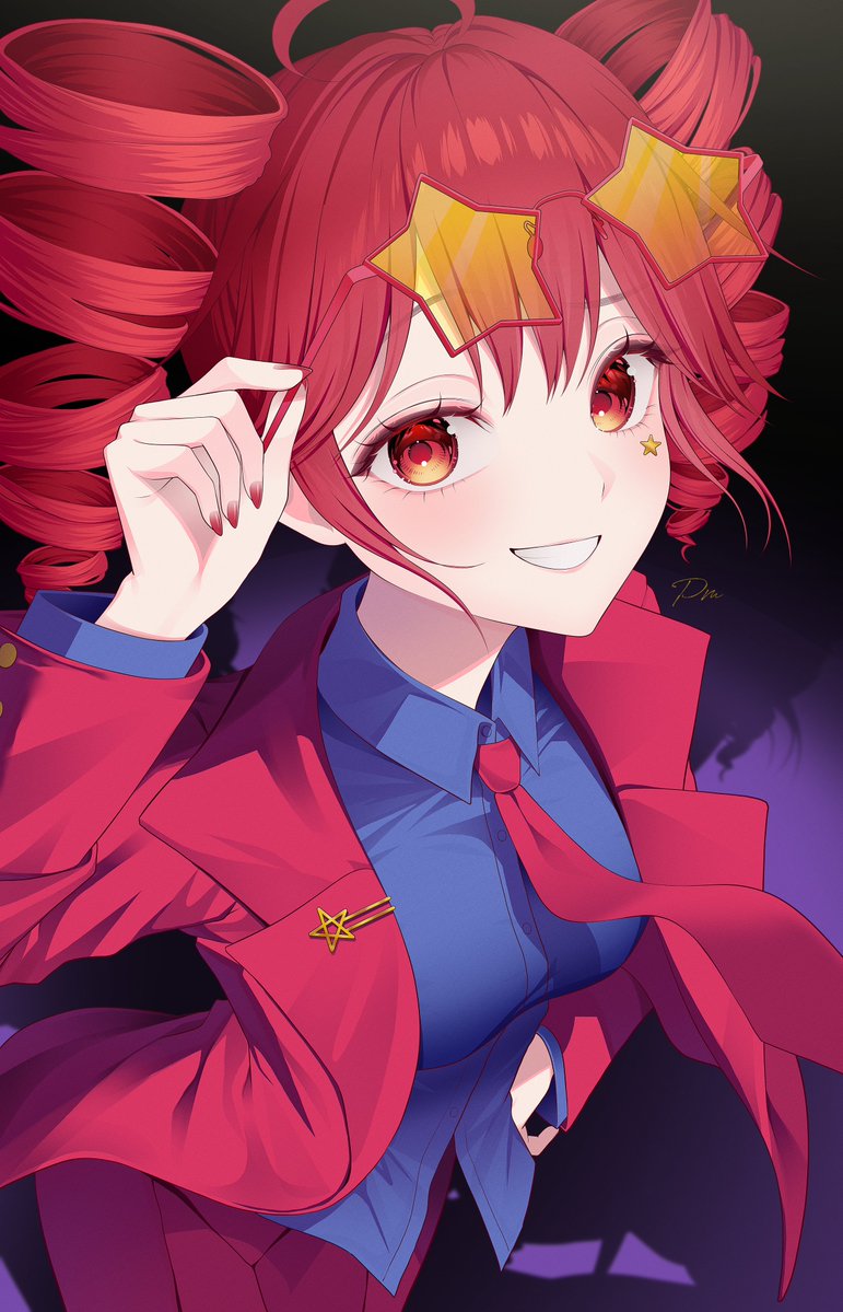 1girl, adjusting_eyewear, ahoge, alternate_costume, blush, breasts, collared_shirt, commentary