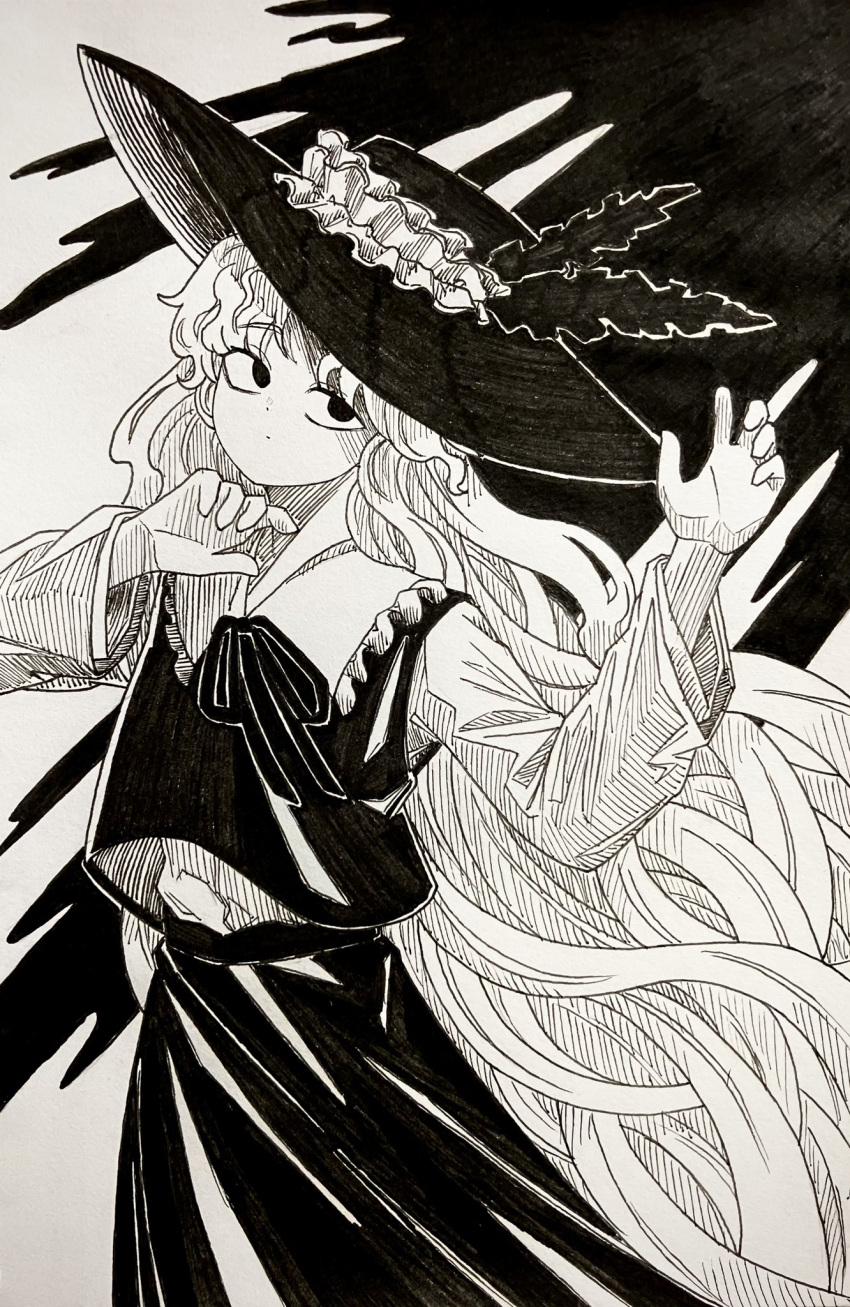 1girl, agaribito_snail, cowboy_shot, dolls_in_pseudo_paradise, empty_eyes, fedora, frilled_hat, frilled_shirt_collar