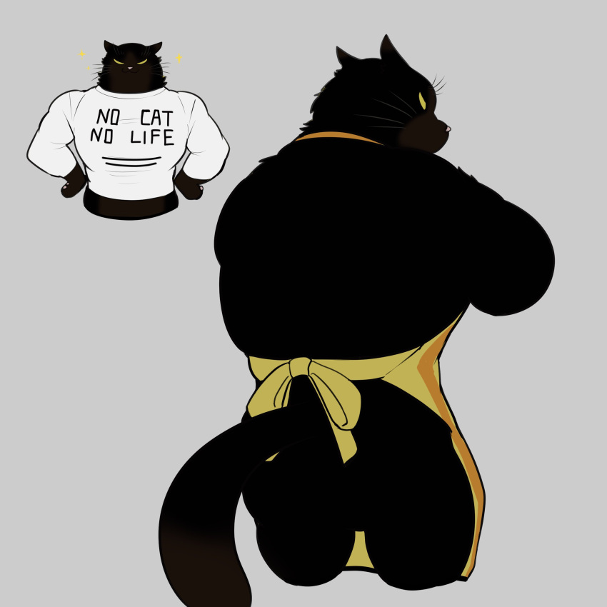 1boy, 96_gatefield, absurdres, animal_ears, apron, back_turned, black_fur, cat