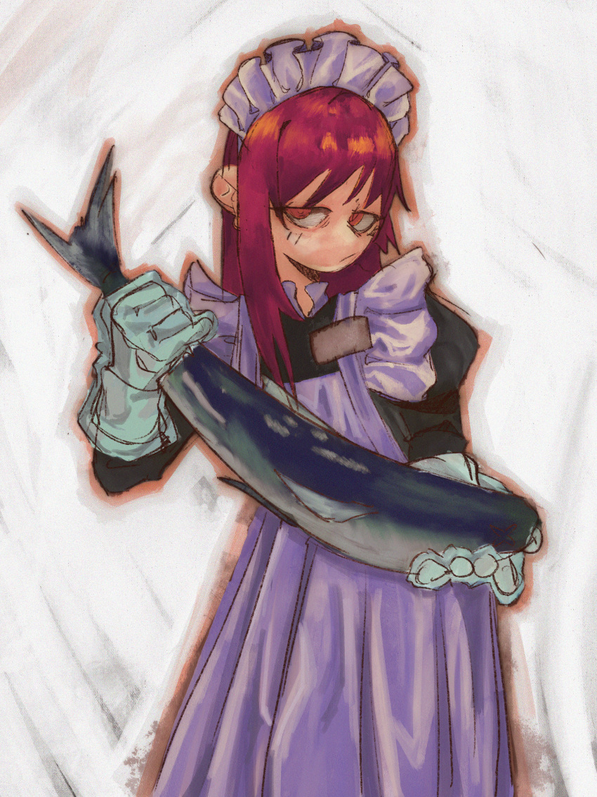 1girl, absurdres, animal, english_commentary, fish, frilled_headwear, ggggrg00, gloves