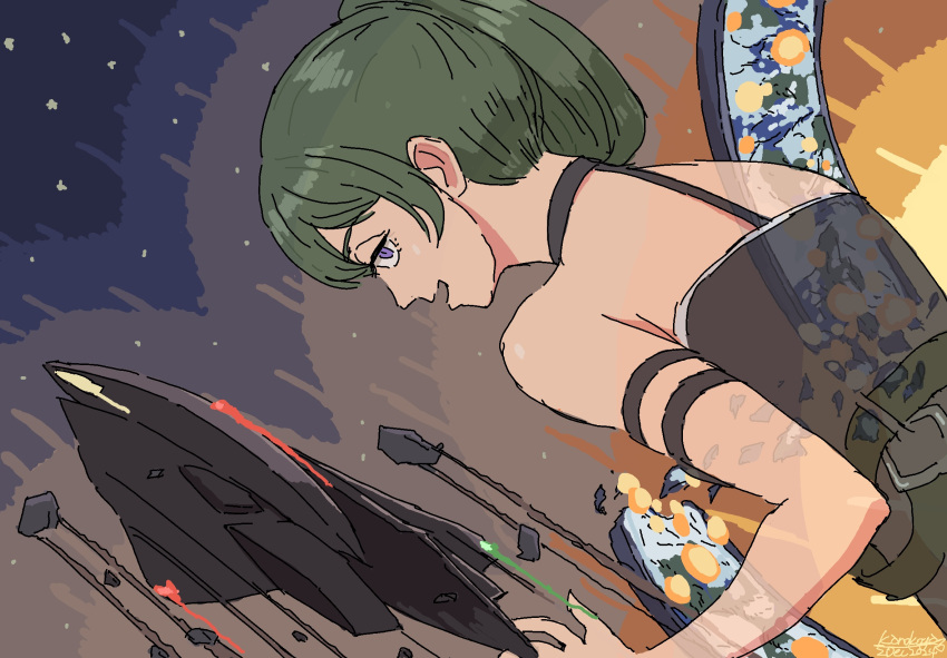 arm_strap, artist_name, belt, black_belt, black_dress, blue_eyes, dated, dress