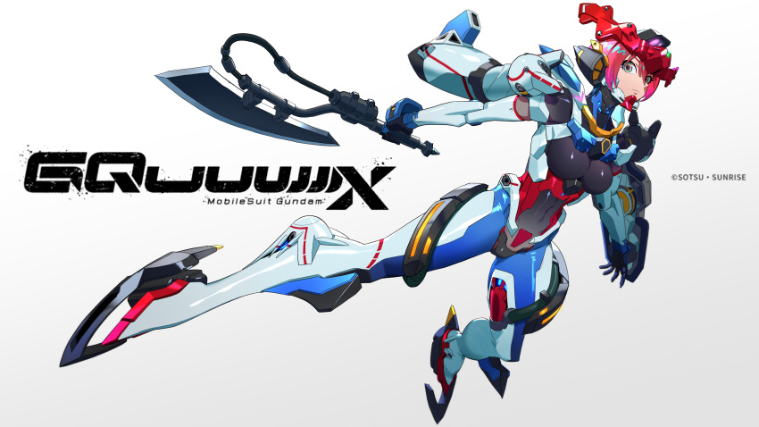 1girl, absurdres, amate_yuzuriha, aqua_eyes, armor, athungkaew, axe, bodysuit