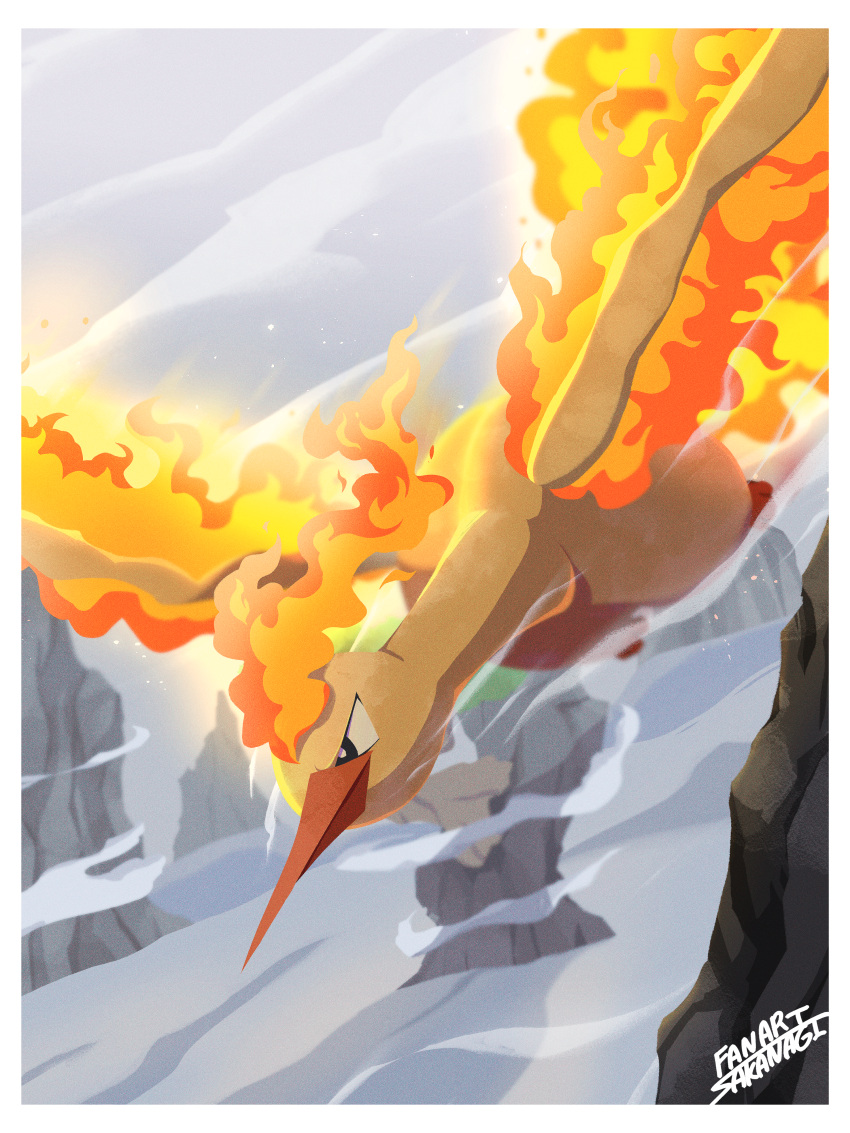 absurdres, animal_focus, bird, black_eyes, bright_pupils, cococo029, commentary, fire