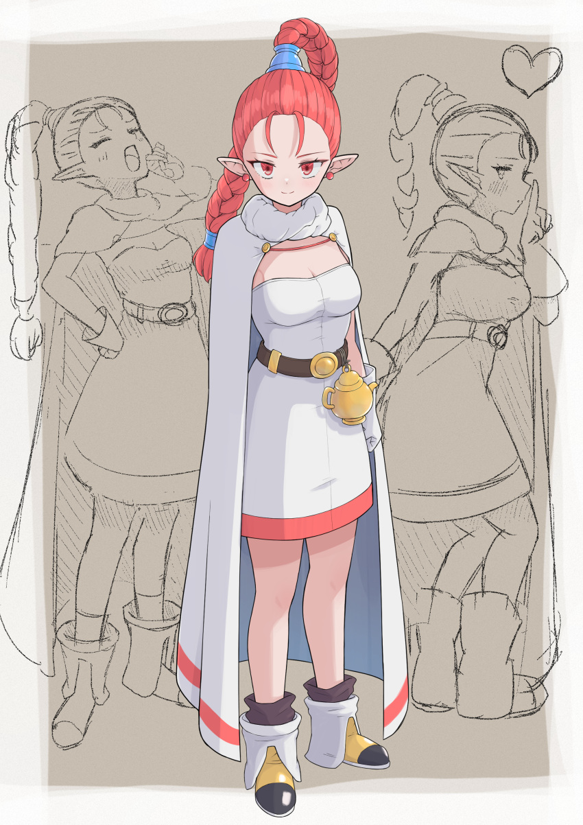 1other, absurdres, belt, black_socks, boots, border, braid, braided_ponytail