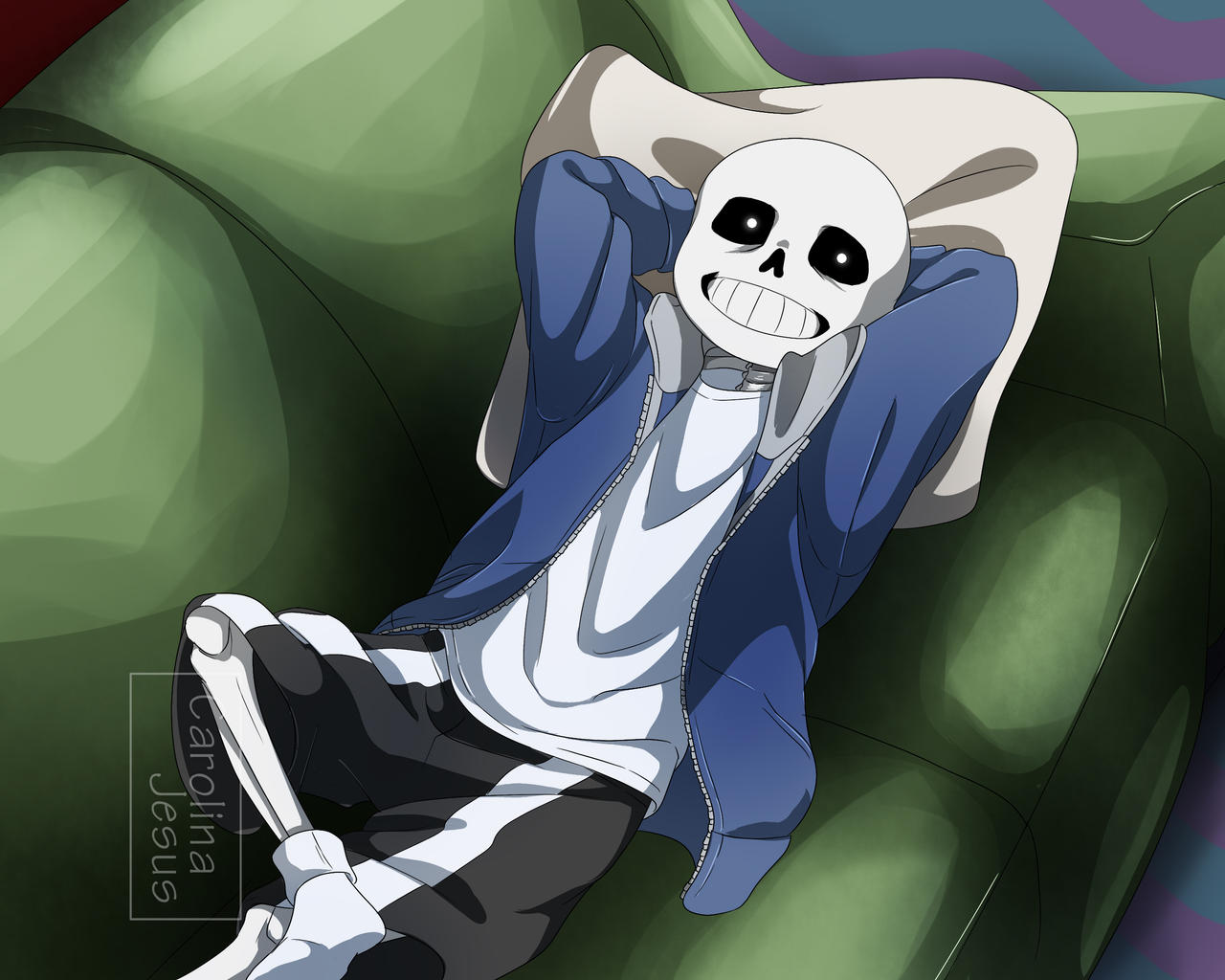 1boy, 2020, 2d, arms_behind_head, artist_name, black_shorts, blue_jacket, commentary