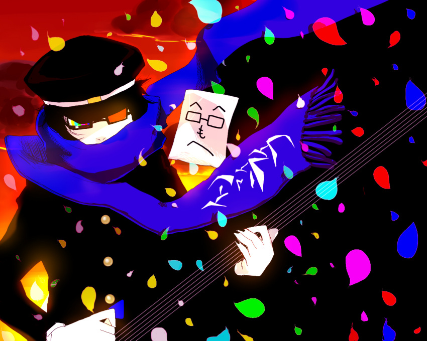 glasses, guitar, hat, instrument, nakaji, paper, pop'n_music, pop'n_music