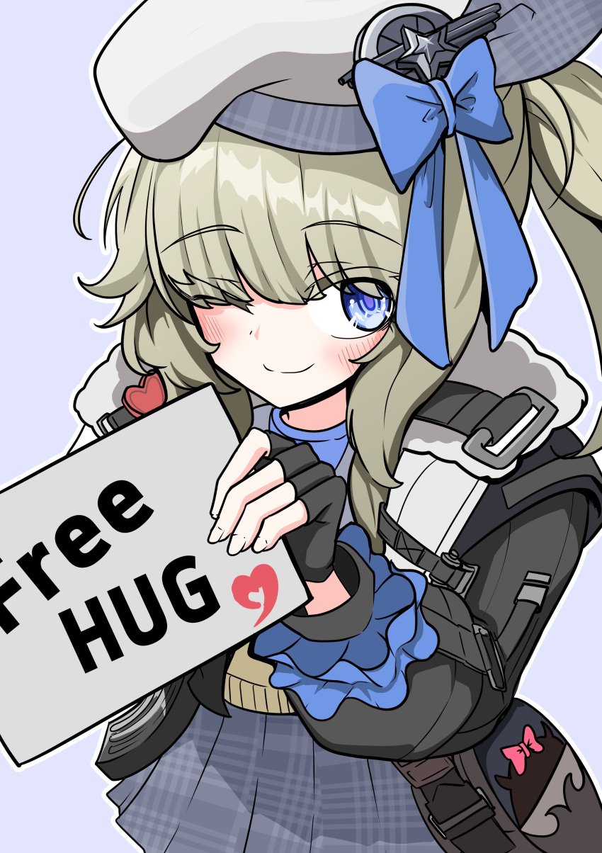 absurdres, aktmvltm, blonde_hair, blue_eyes, elmo_dormitory_outfit, free_hugs, girls'_frontline_2:_exilium, hat