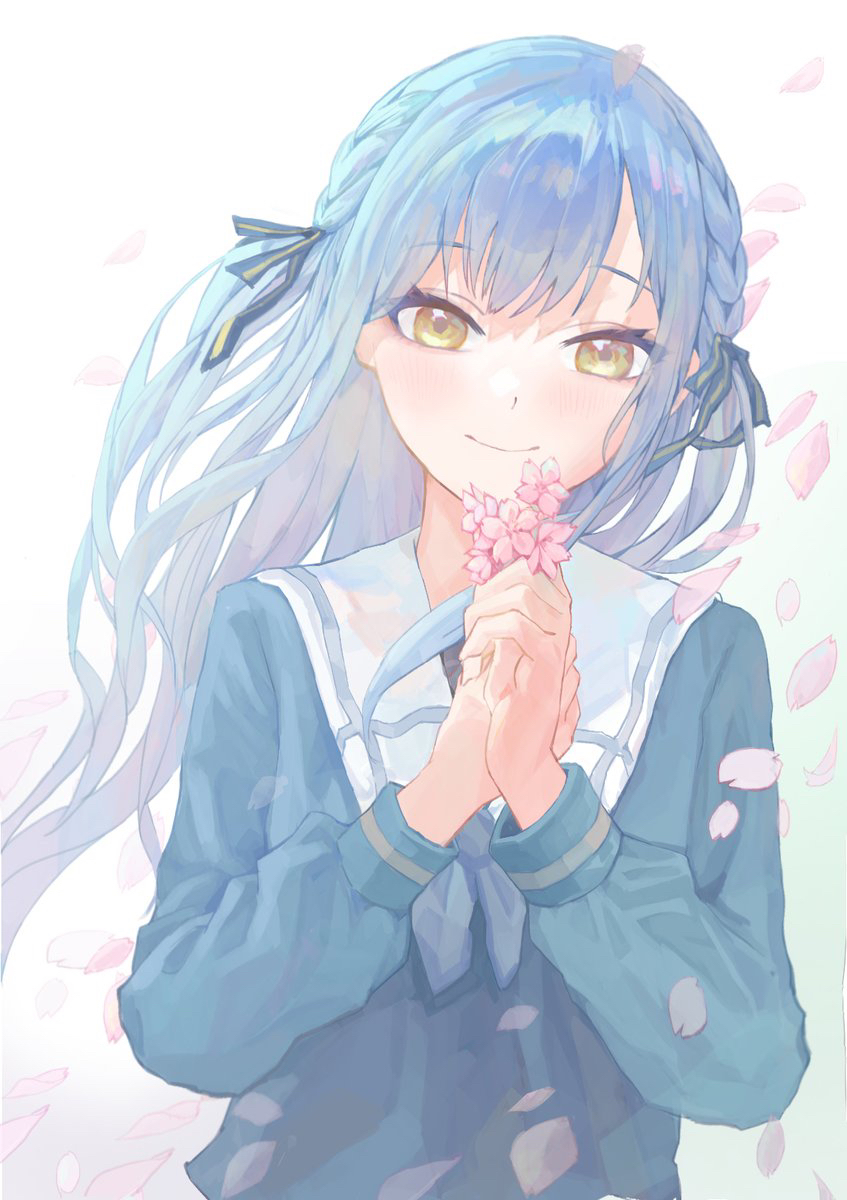 1girl, bang_dream!, bang_dream!_it's_mygo!!!!!, black_ribbon, blacky1266859, blue_hair, blue_shirt, blush