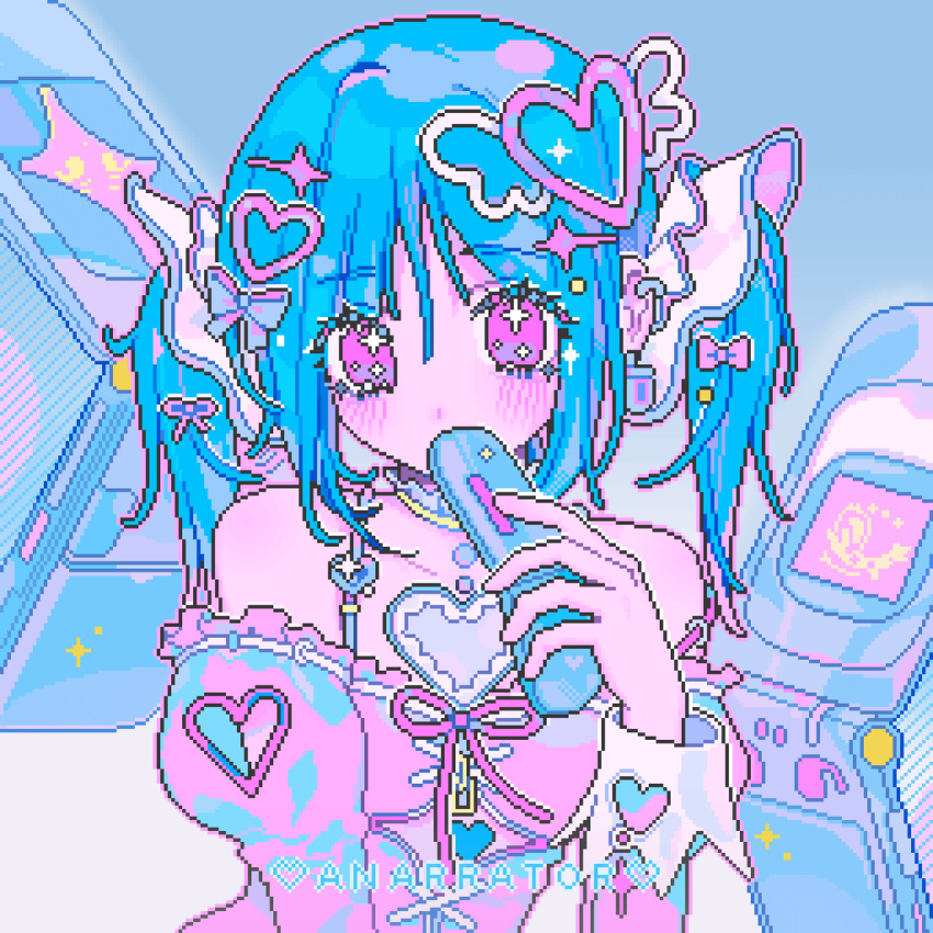 1girl, animated, animated_gif, apangbai_(anarrator), arm_cutout, artist_name, bare_shoulders, blinking