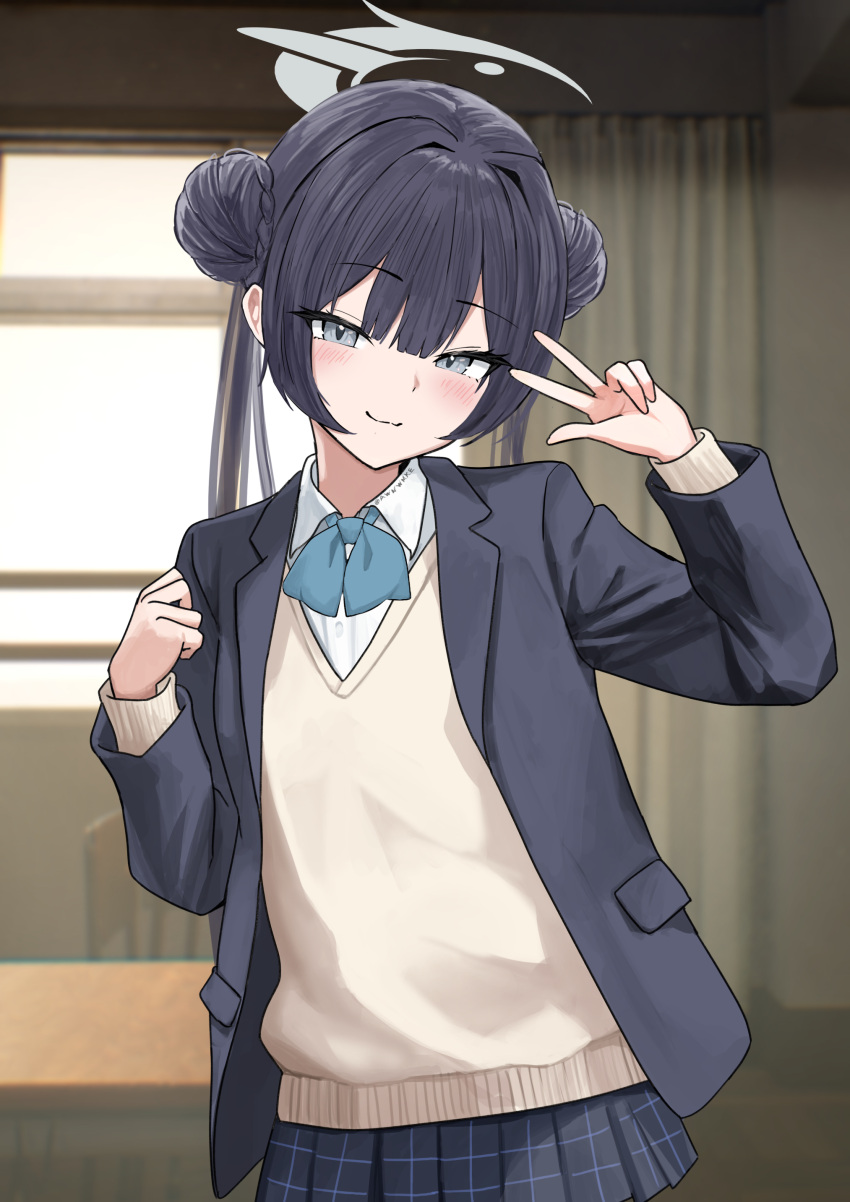 1girl, absurdres, alternate_costume, awnw, black_jacket, black_skirt, blazer, blue_archive