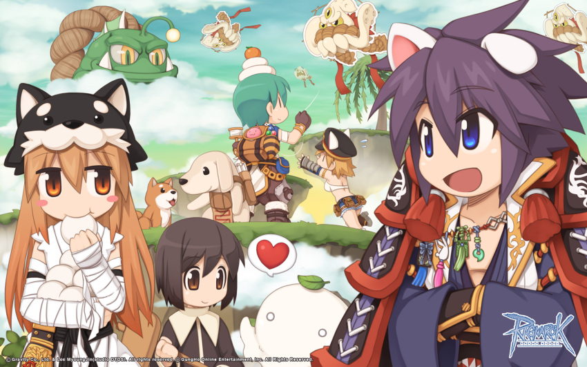 2girls, 3boys, :3, :d, :t, acolyte_(ragnarok_online), anchor_(ragnarok_online), anglerfish