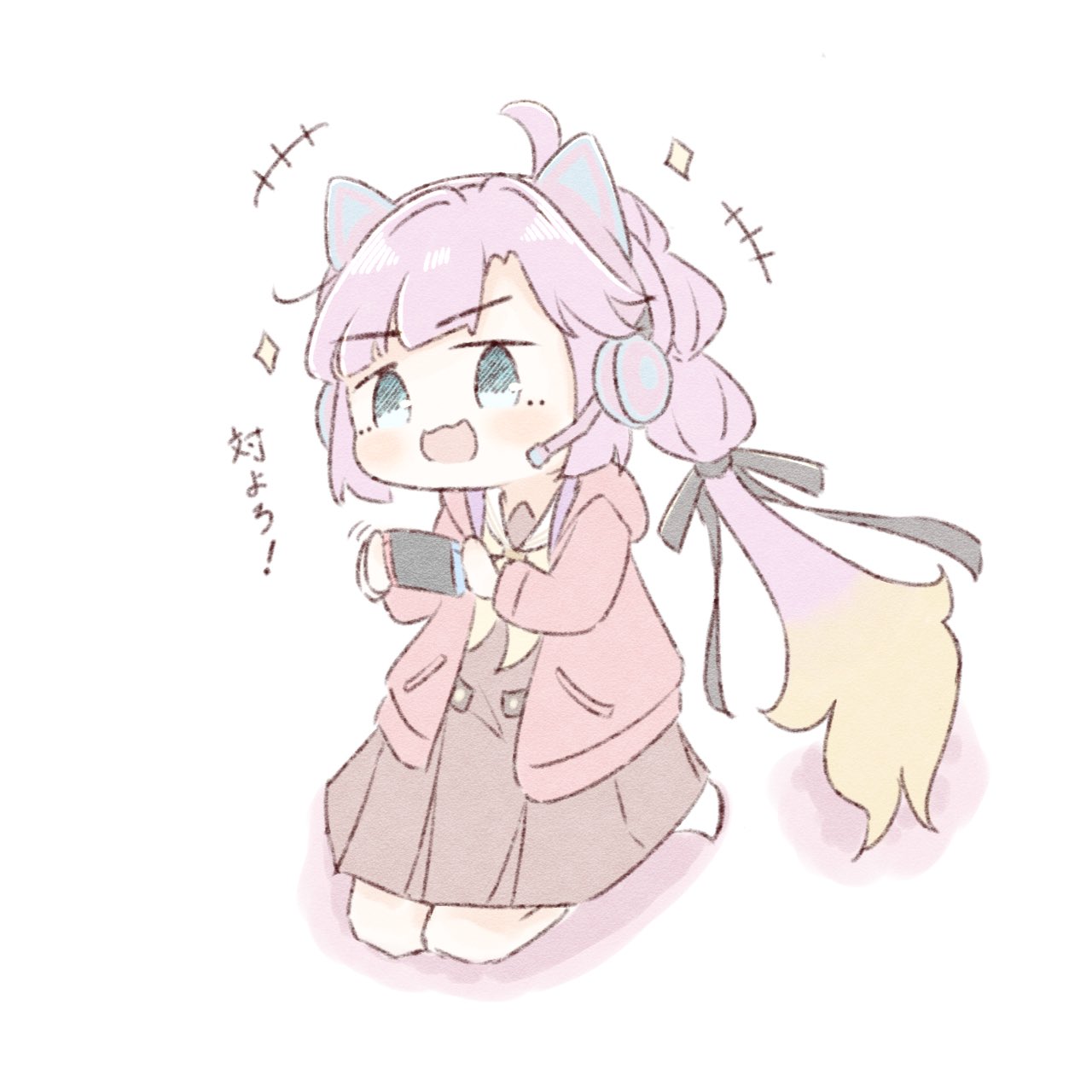 +++, 1girl, :d, ahoge, ameno_ryuu, animal_ear_headphones, animal_ears, anyoji_hime