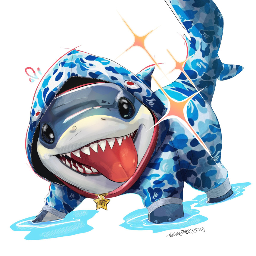 all_fours, animal_collar, animal_hood, black_eyes, character_name, collar, highres, hood