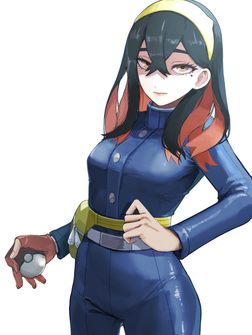 1girl, black_hair, blue_jacket, blue_pants, blueberry_academy_school_uniform, carmine_(pokemon), closed_mouth, colored_inner_hair