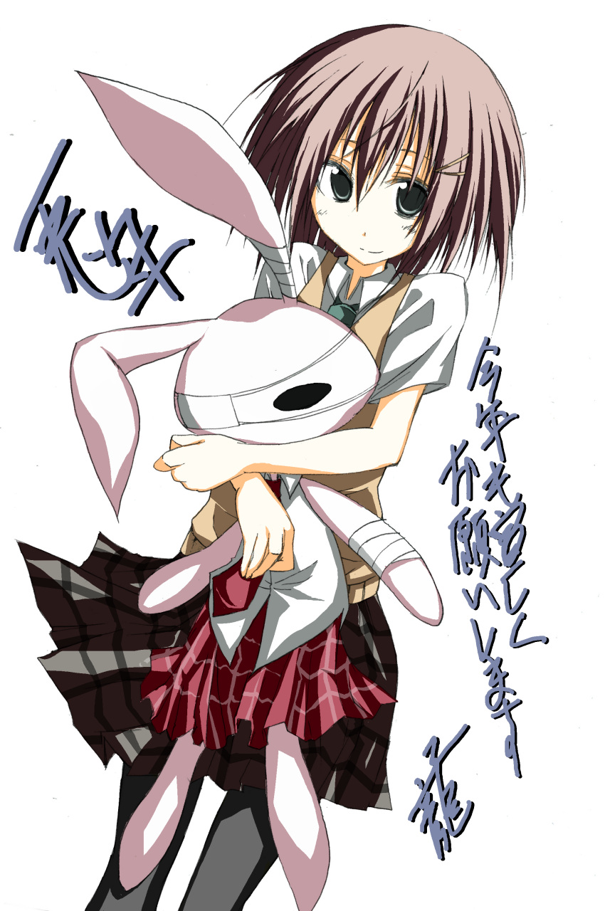 brown_hair, highres, mamiya_hasaki, pantyhose, school_uniform, shiryuu, smile, solo