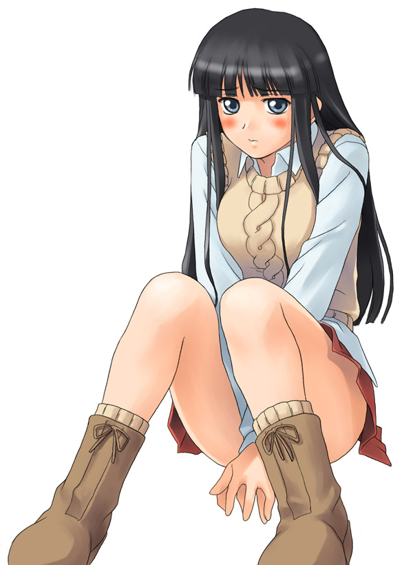 black_hair, blue_eyes, blush, gad_guard, jacket, long_hair, school_uniform, shinozuka_arashi