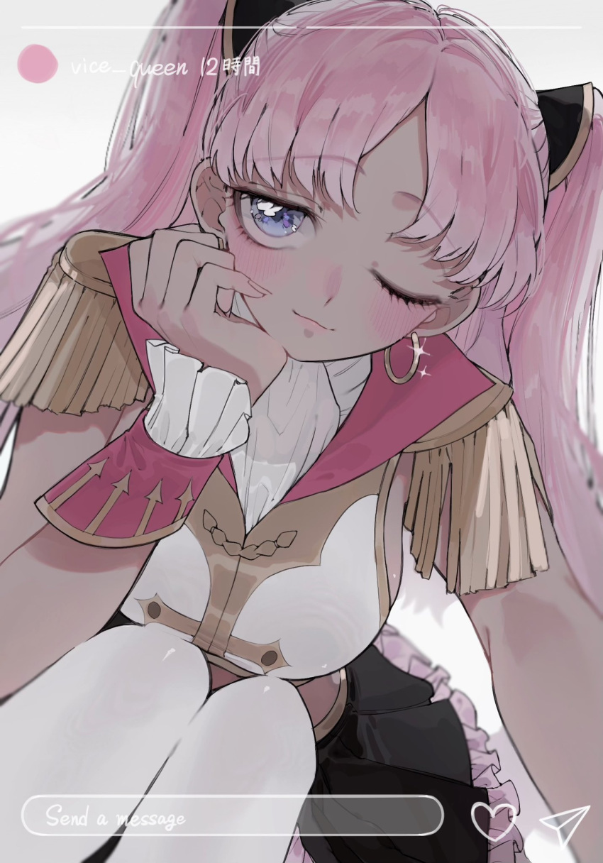 1girl, black_skirt, blue_eyes, blush, breasts, catherine_sabathra, close-up, closed_mouth