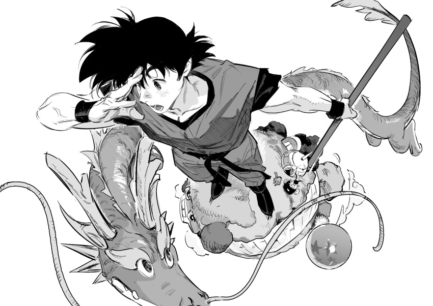 2boys, animal, atie1225, blush, bubbles_(dragon_ball), car, clouds, commentary