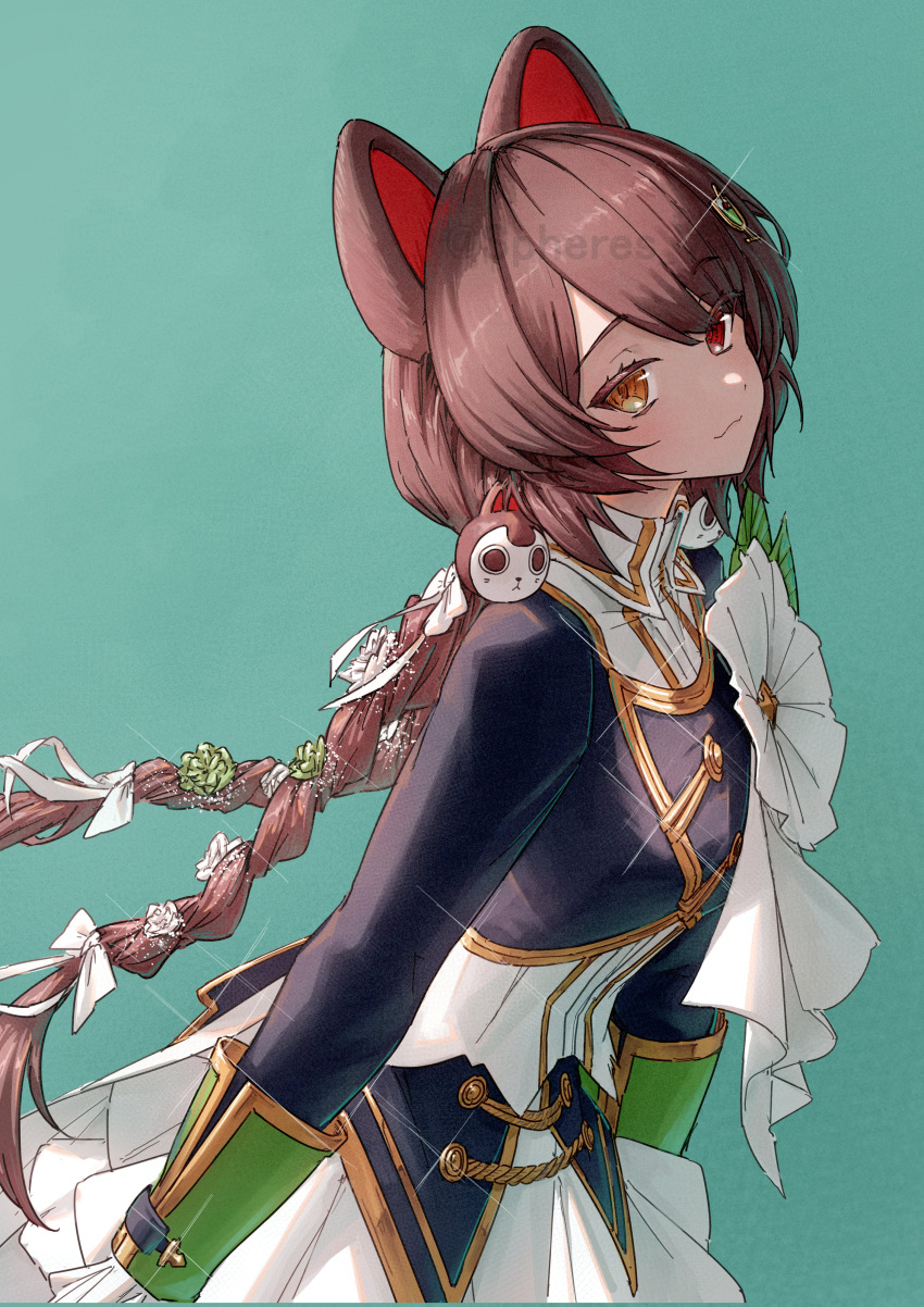 :3, absurdres, aiguillette, animal_ears, armillarphere_v, black_vest, bow, bow_flower