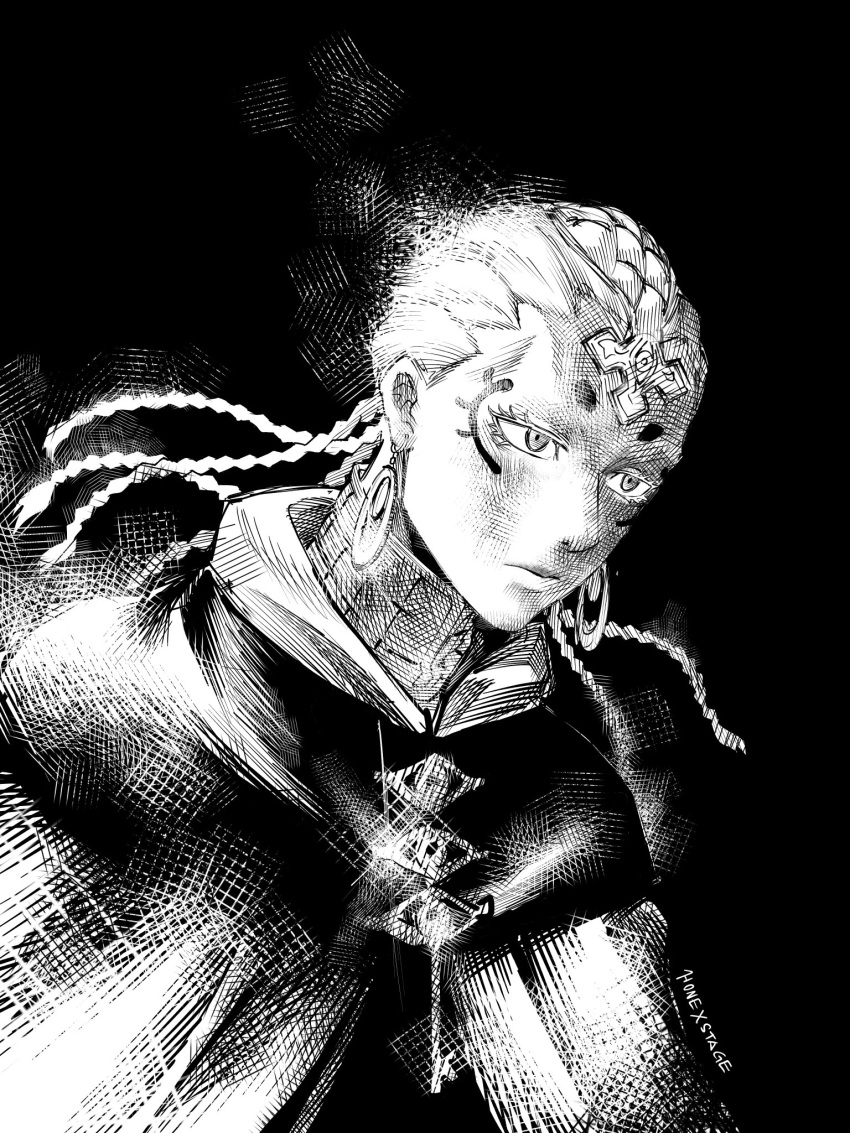 1boy, androgynous, bishounen, black_background, black_clover, braid, capelet, cross_hair_ornament