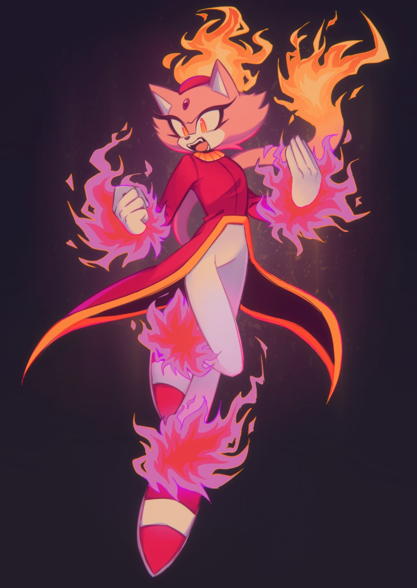 1girl, blaze_the_cat, burning_blaze, coat, coattails, commentary, english_commentary, fangs