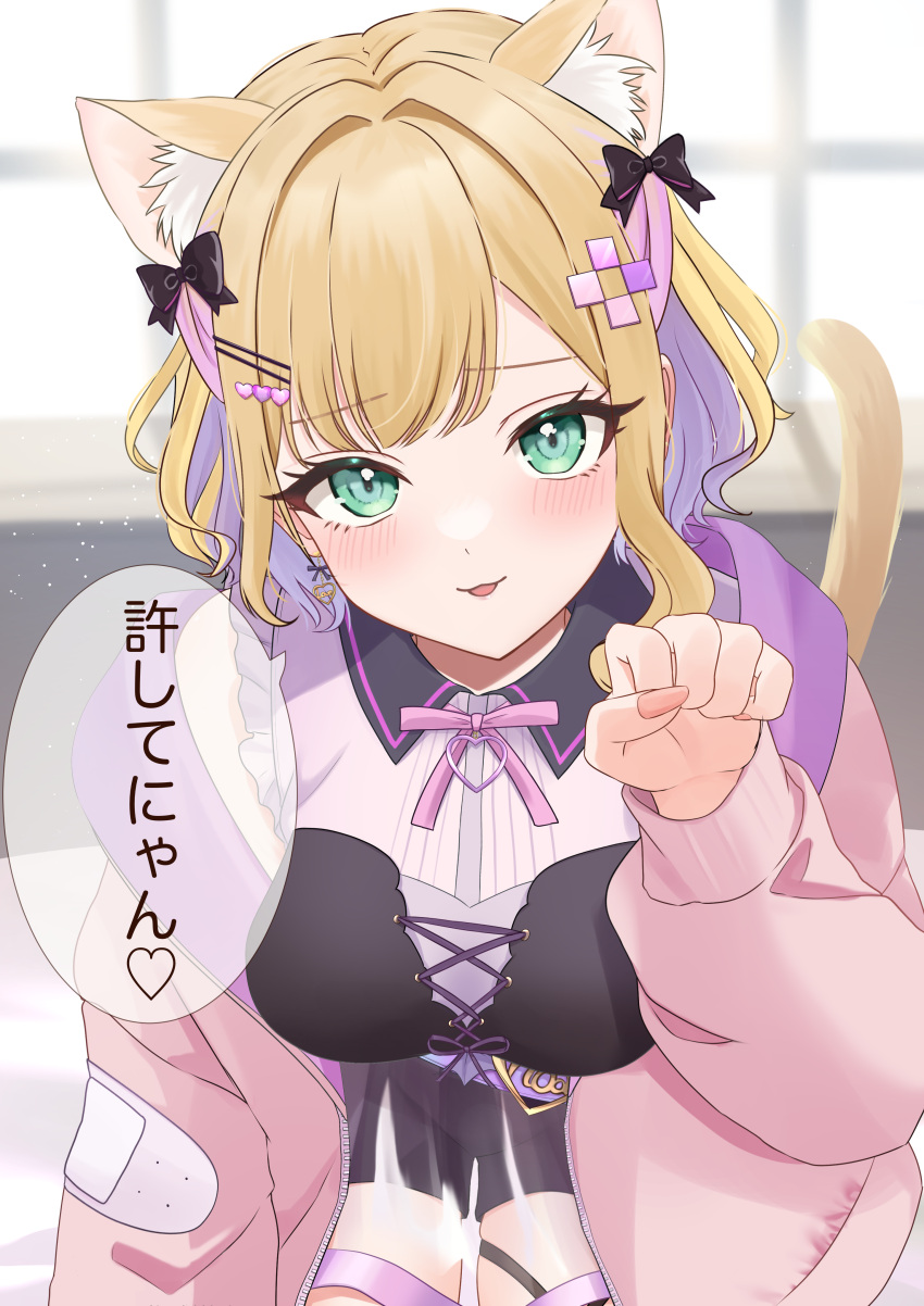 1girl, :3, absurdres, animal_ears, belt, black_bow, black_shorts, blonde_hair