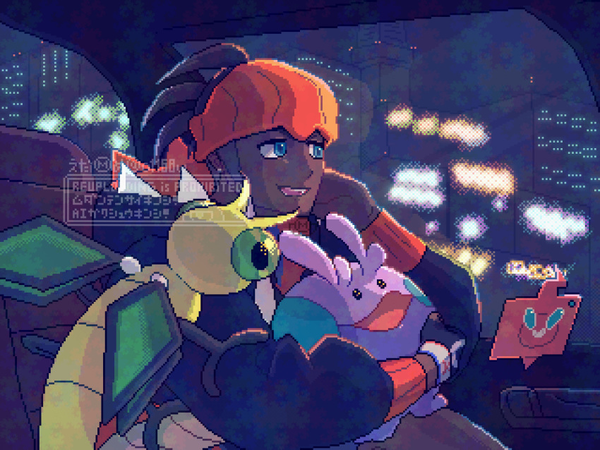 1boy, absurdres, black_gloves, black_hair, black_hoodie, blue_eyes, building, car_interior