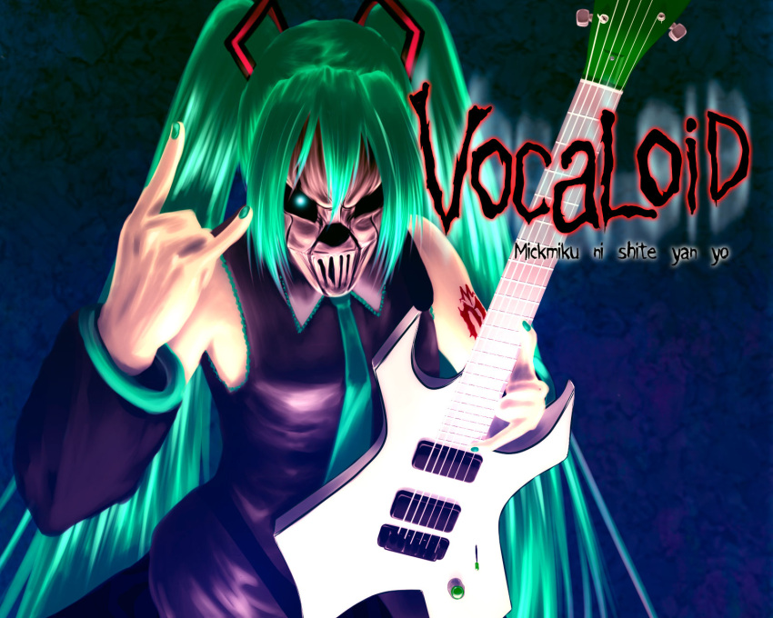 1girl, \n/, aqua_eyes, aqua_hair, detached_sleeves, electric_guitar, guitar, hatsune_miku