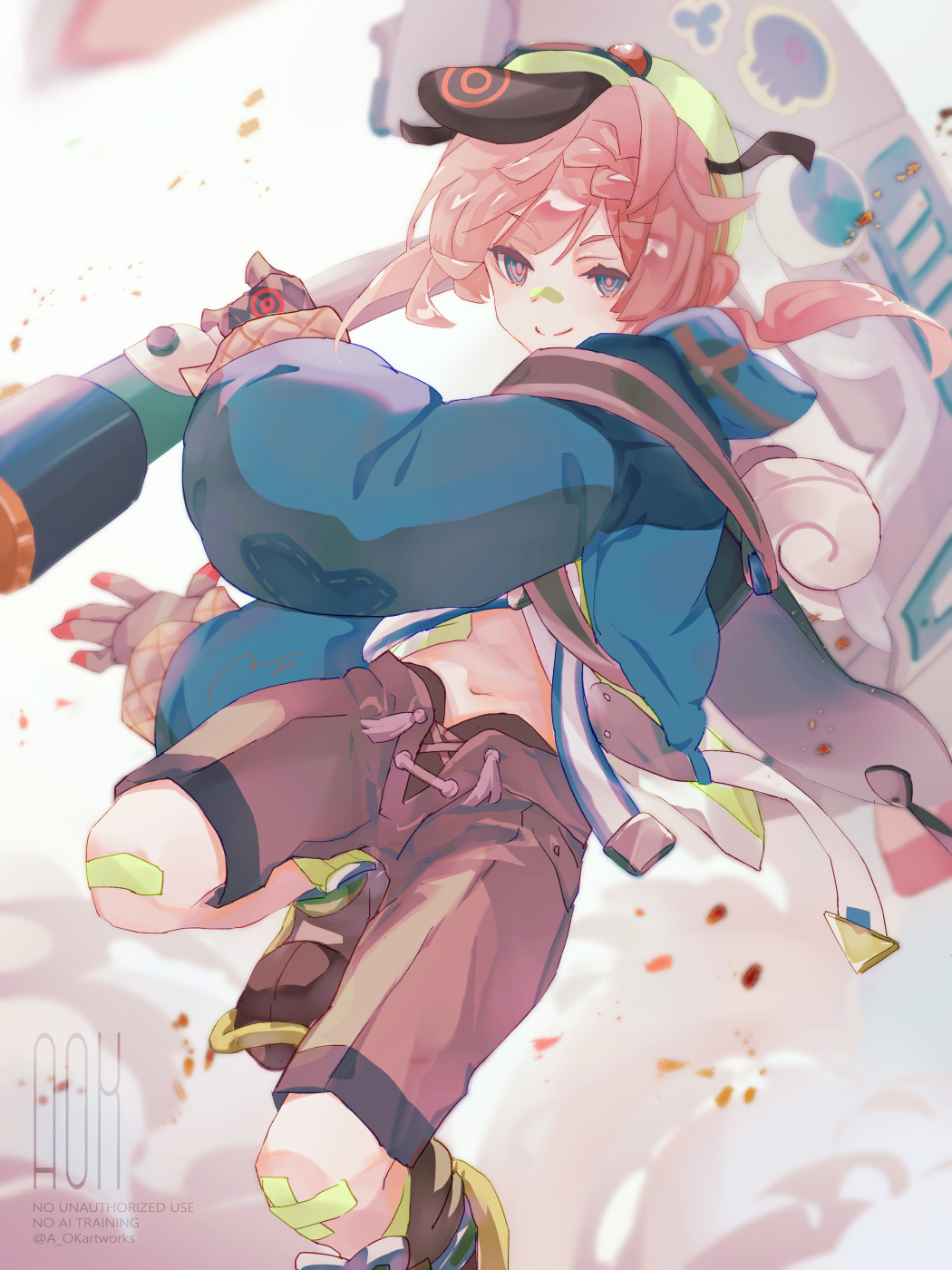 1girl, aopix_001, bandaid, bandaid_on_face, bandaid_on_knee, bandaid_on_leg, bandaid_on_nose, blue_eyes