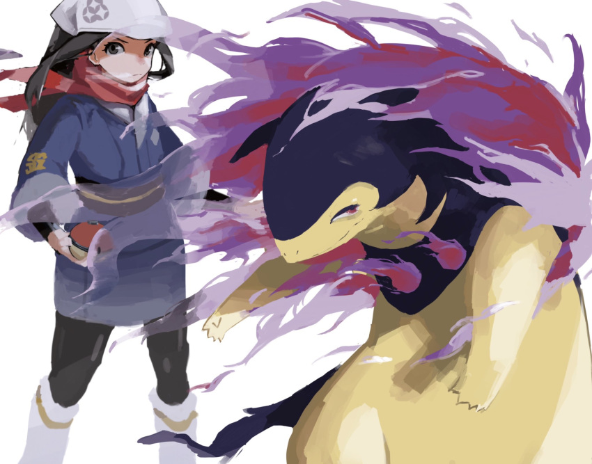 >:(, 1girl, akari_(pokemon), black_eyes, black_hair, black_pantyhose, black_sash, blue_jacket