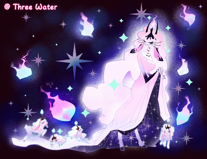 1girl, belphegor_(helluva_boss), closed_eyes, closed_mouth, demon_girl, dress, extra_eyes, furry