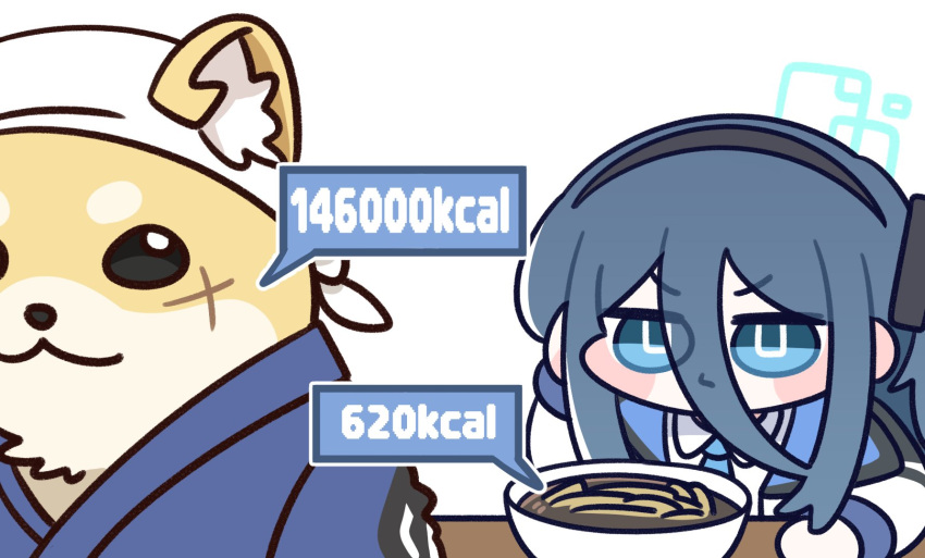 1boy, 1girl, animal_ear_fluff, aris_(blue_archive), black_hair, blue_archive, blue_eyes, bowl