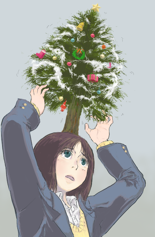 blue_eyes, christmas_tree, copyright_request, short_hair, solo, what, ymr