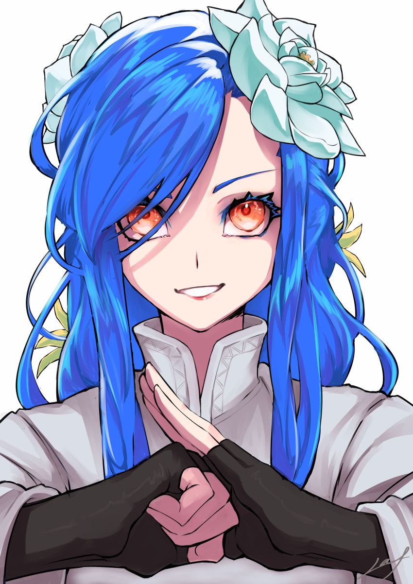 1girl, absurdres, black_gloves, blue_hair, colored_eyelashes, commentary, dizzy_(guilty_gear), english_commentary